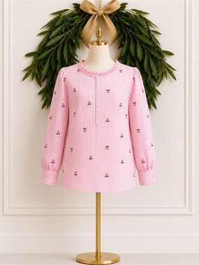 Talbot’s Striped Cherries Cherry 🍒 Blouse Pink White Striped Cotton Shirt Top MP